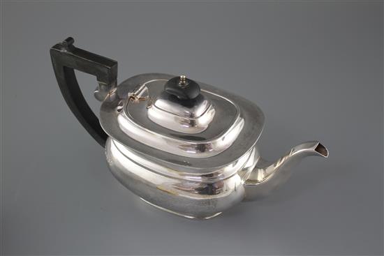 A modern silver teapot, Poston Products Ltd, Sheffield, 1977, gross weight, 25.5 oz.